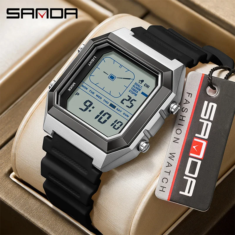 SANDA 6307 Waterproof Square Analog-Digital Watch with Night Light and Countdown Timer