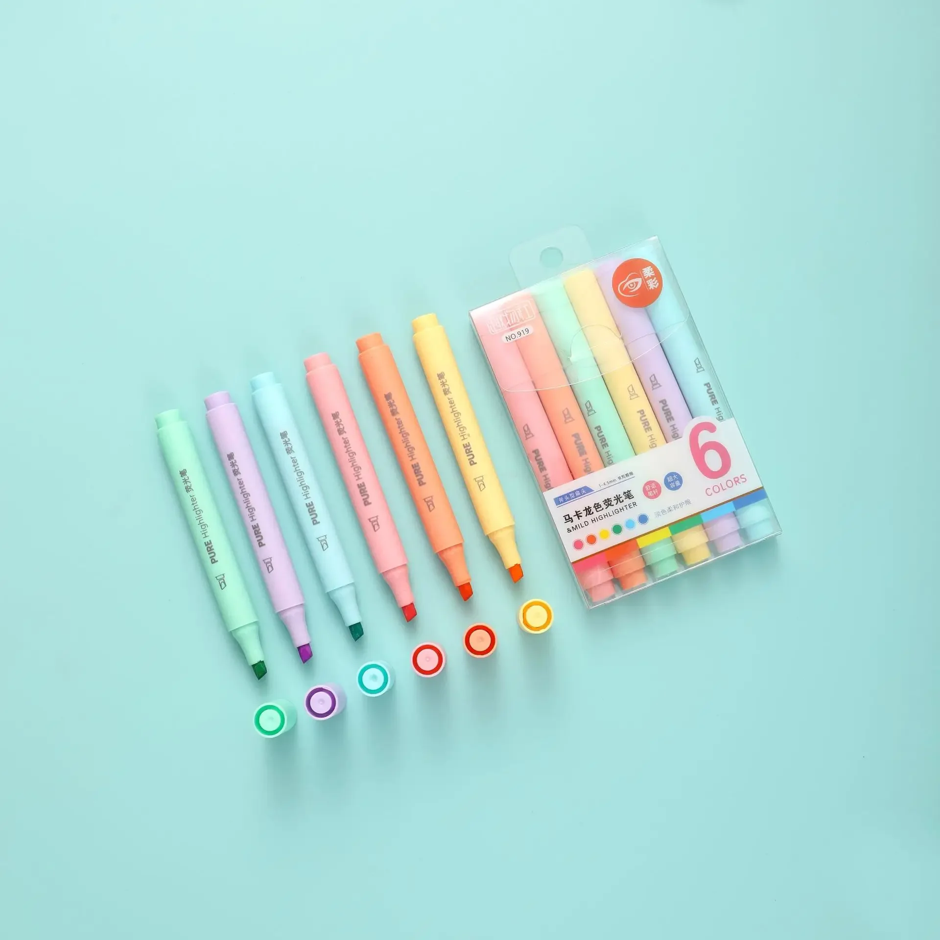 Pastel Color Macaron Highlighter Pen Marker Pens Fluorescent Pen Drawing Highlighters Cute Stationery School Supplies 6Pcs/set