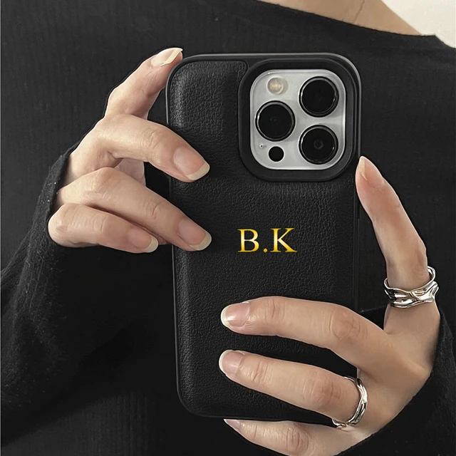 Personalized Name Case For iPhone 16 15 14 13 12 11 Pro Max Customized Initials Letters Leather DIY Engraved Cover 16 Pro Max 4