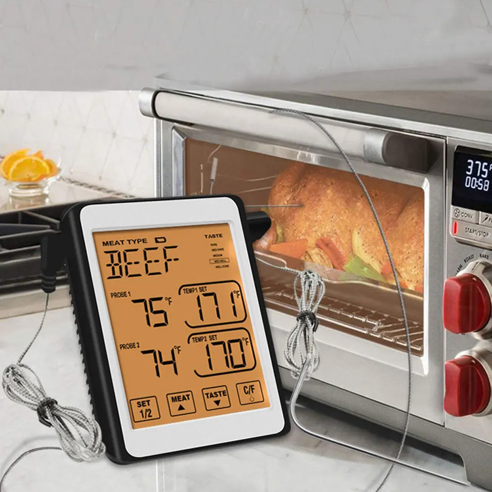 Dual Probe Digital Cooking Meat Thermometer with Backlit LCD