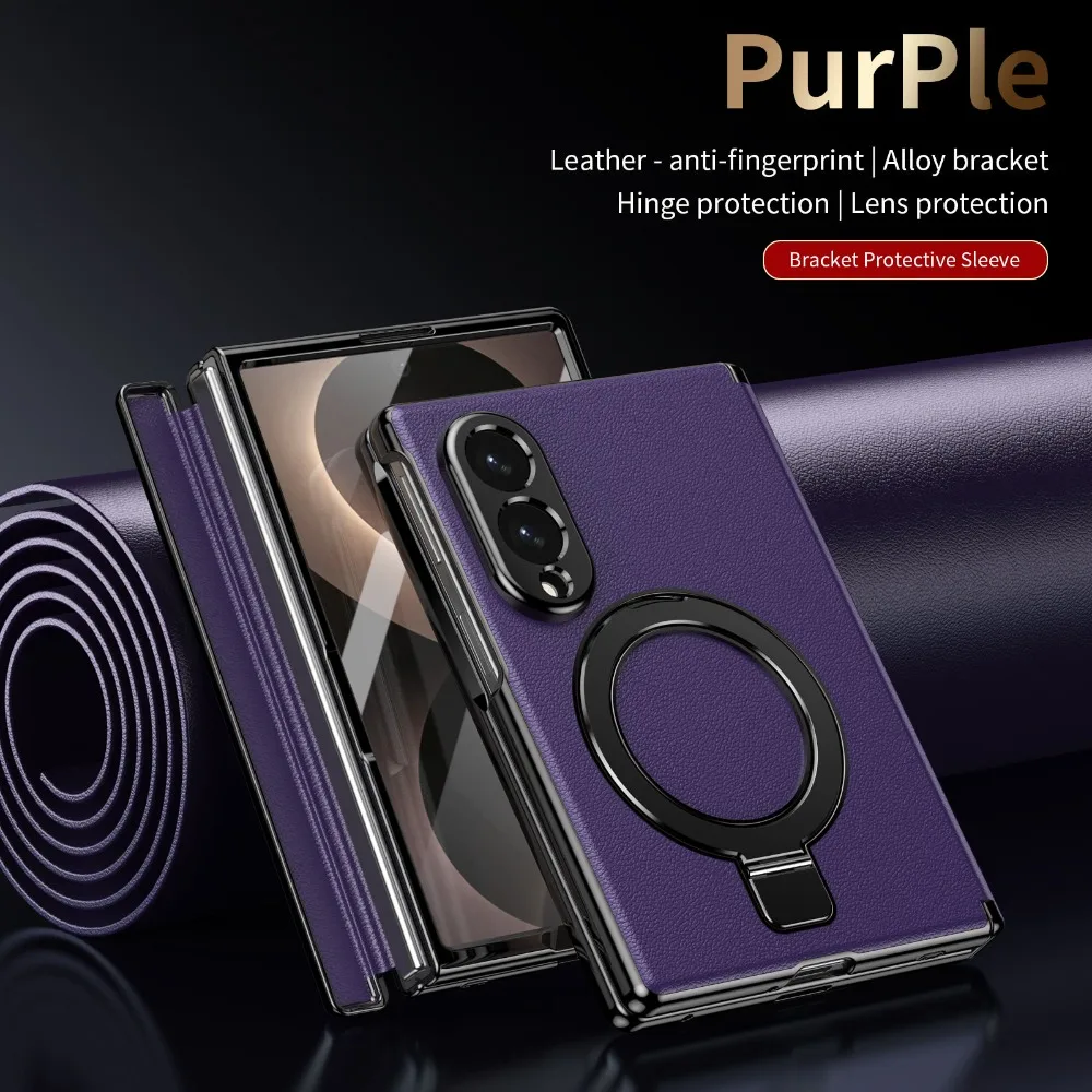 Luxury Leather Magnetic Bracket Phone Case with Full Screen Glass & Drop Protection