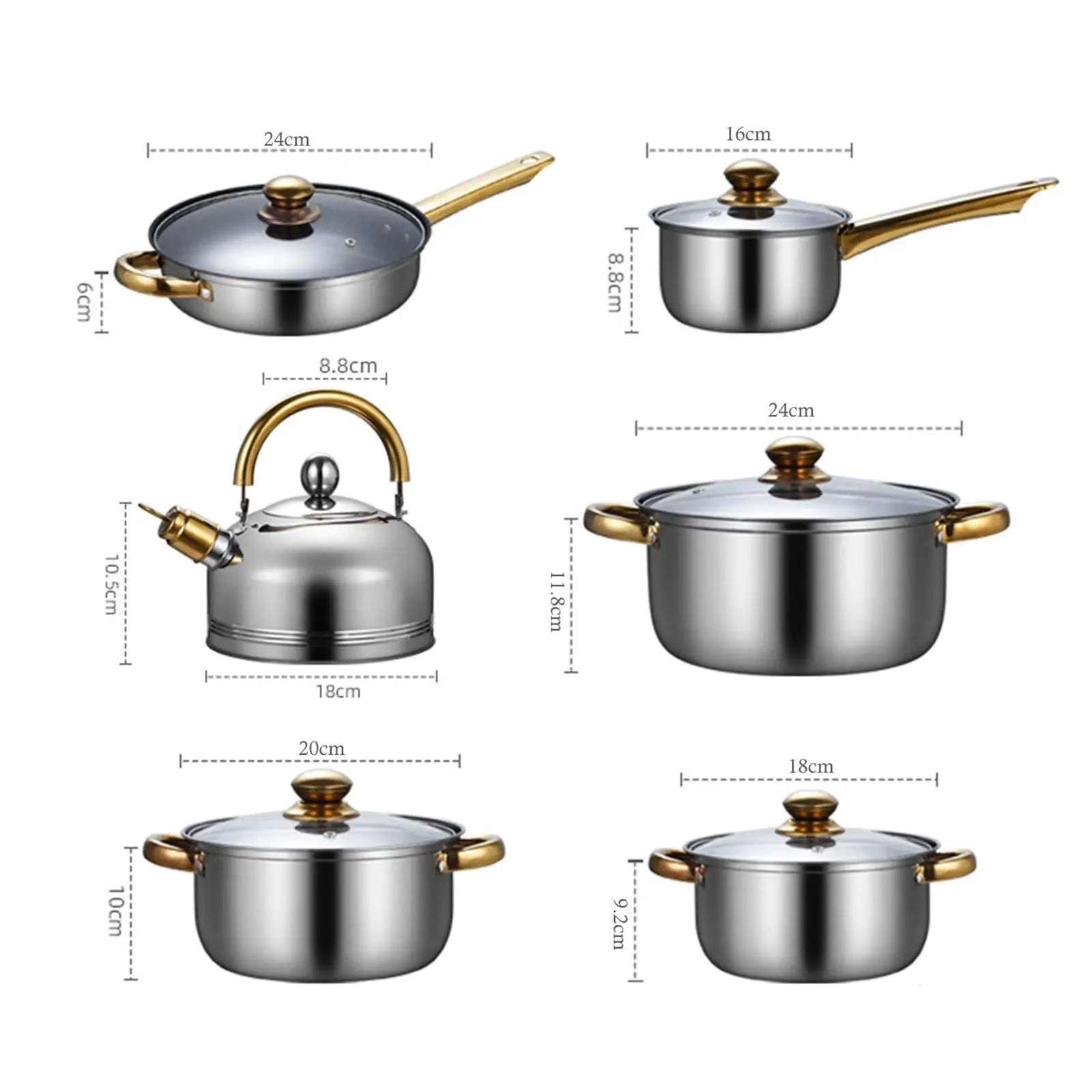 6 Pieces Stainless Steel Ergonomic Handle Portable Nonstick Pan Saucepan Pots and Pans Set Kitchen Cooking Set for Kitchen Home