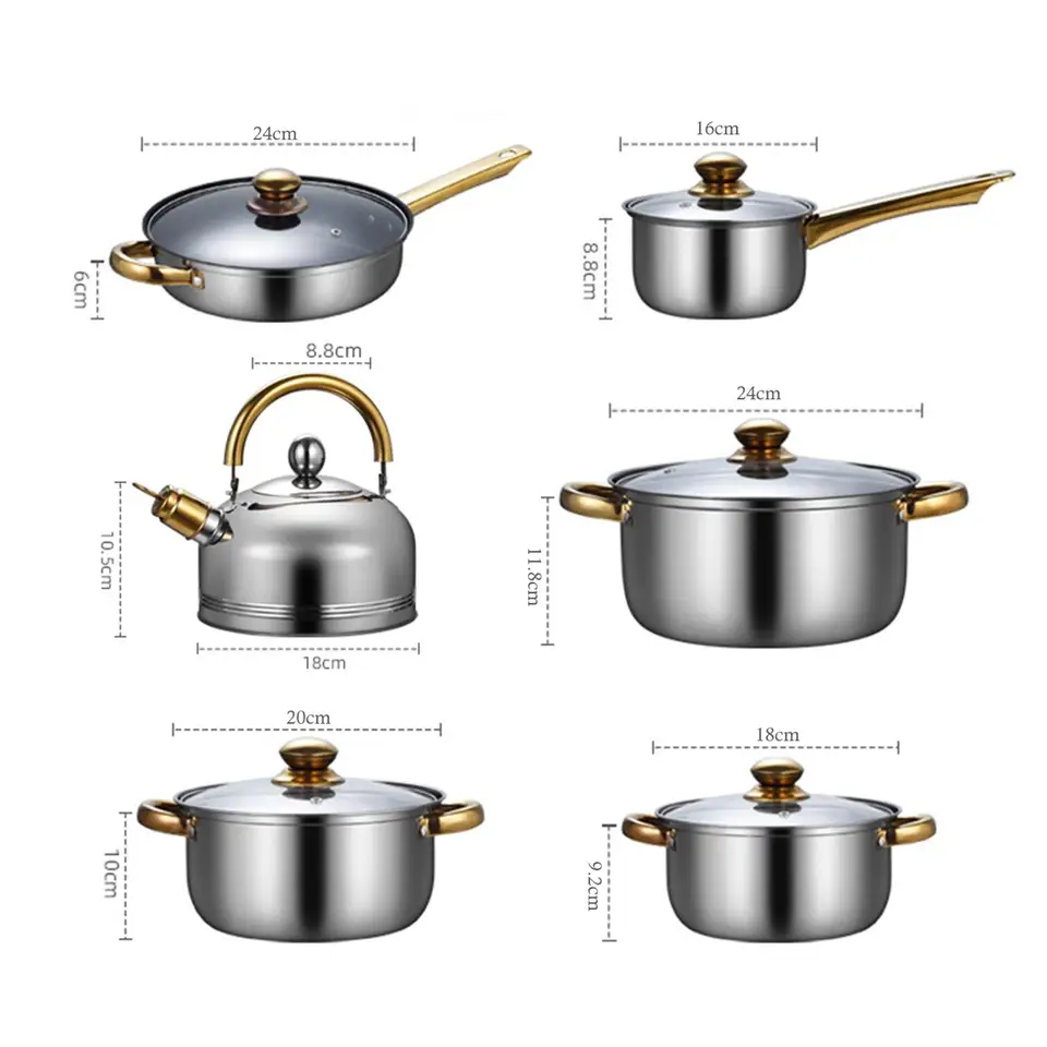 Ensemble Casseroles 6 Pièces Acier Inoxydable - Compatible Induction, Gaz, électrique, Avec Couvercles Verre, 1.9L à 3.5L - 10