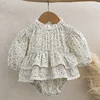 2024 New Autumn Infant Baby Girls Jumpsuit Long Sleeved Cotton Flower Print Korean Style Climbing Suit 0-24M Baby Girls Clothing