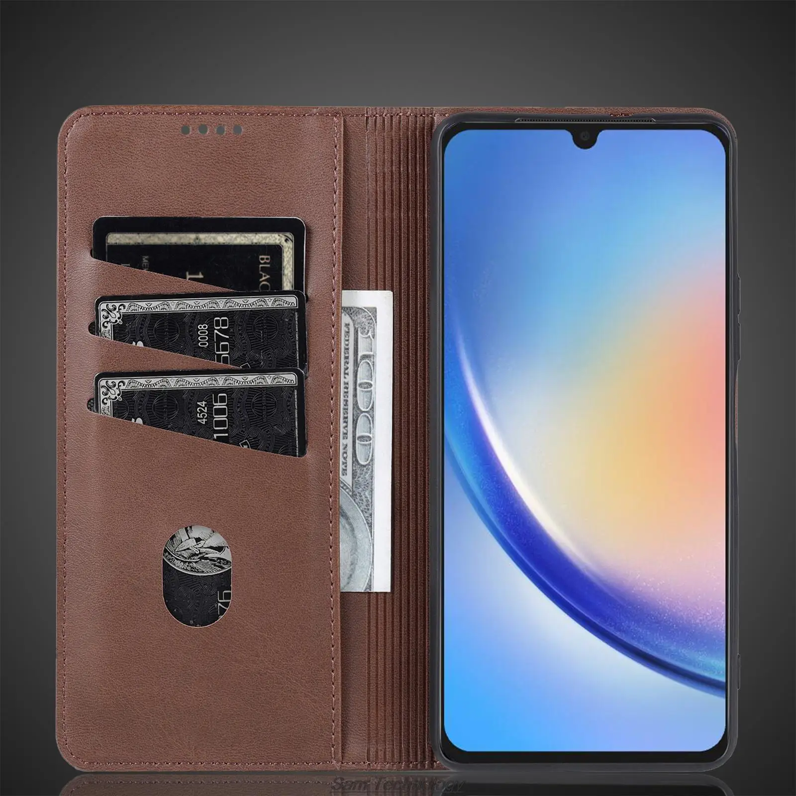 디럭스 마그네틱 흡착 가죽 케이스, 삼성 갤럭시 A34 5G 플립 커버 보호 케이스, Fundas Coque