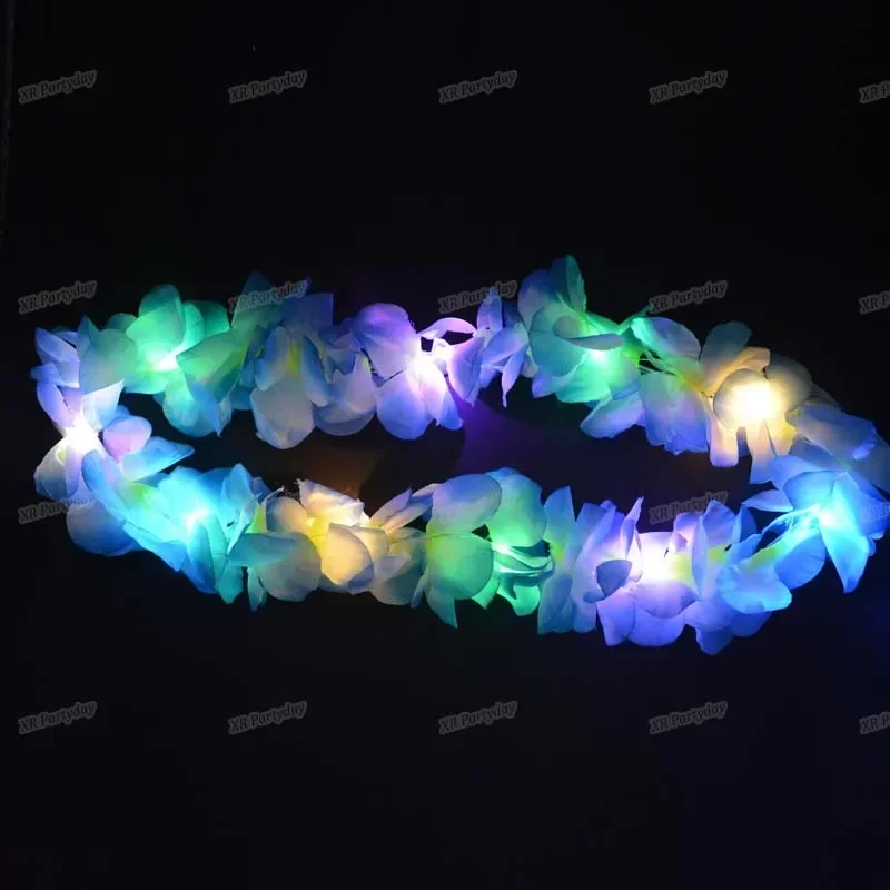 Women Girl Hawaii Light Up Flower Lei Necklace Hula Garland Wreath Wedding Hawaiian Costume Tropical Luau Glow Party Supplies glow flower lei necklace