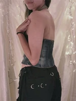 Haut court dos nu en jean pour femme, style décontracté, style rétro, boutons, sans manches, dos nu, streetwear, tailles S/M/L/XL 3