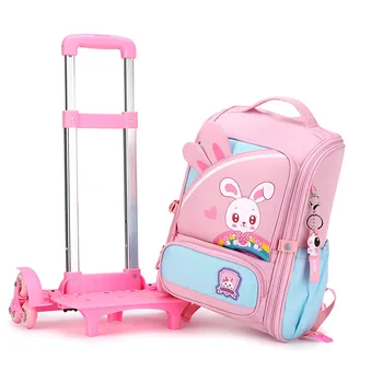 Cute Rabbit student Trolley Bag for girls kids School Rolling backpacks Wheeled backpack School bags with wheels Trolley Satchel 1