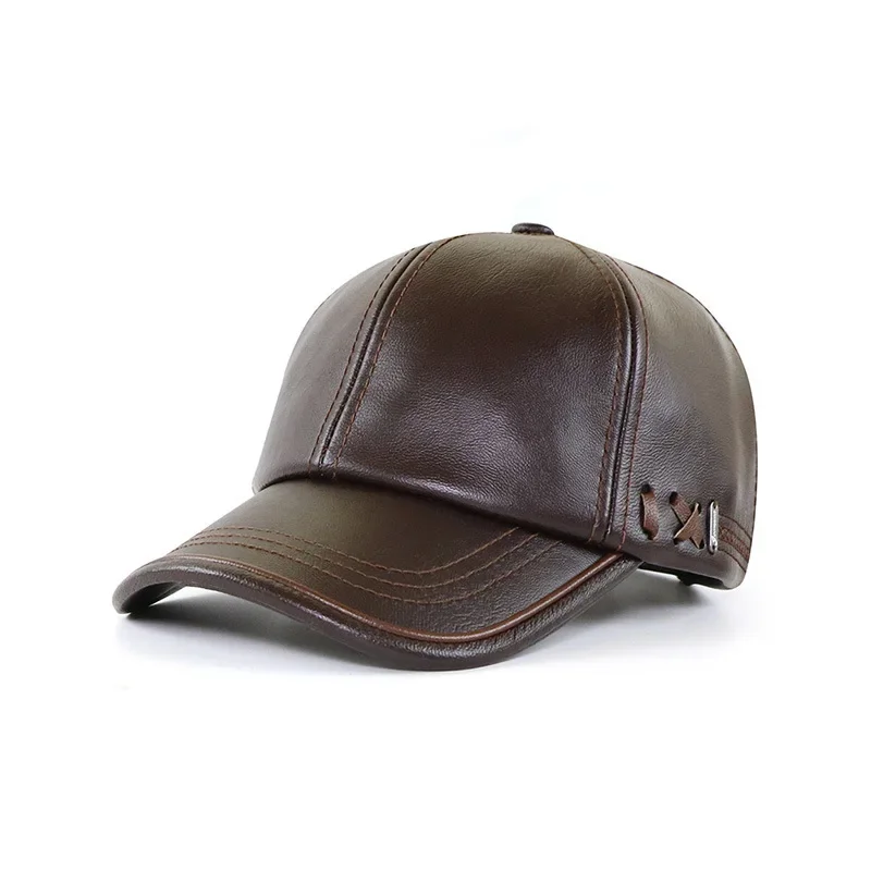 High Quality PU Leather Baseball Cap Men Autumn Winter Men's Hat for Middle Aged and Elderly People Father's Day Gift 3