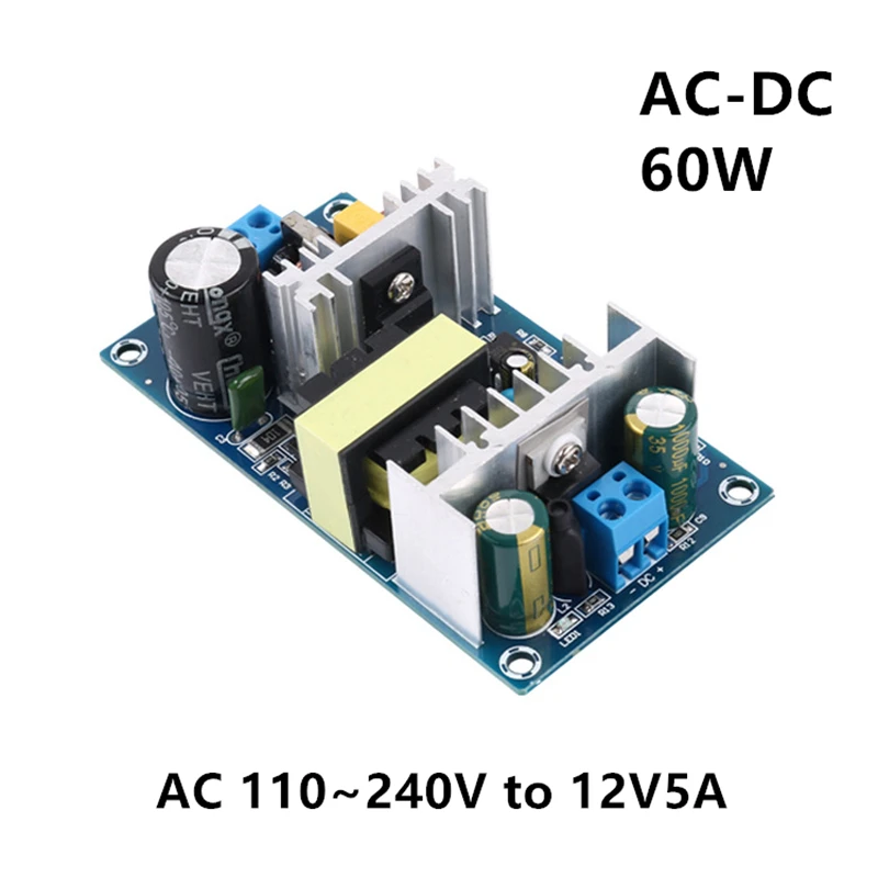 

AC-DC 12V5A 60W Switching Power Supply Module Isolated Power Modules 100-240V to 12V 5A Bare Board for Replace/Repair