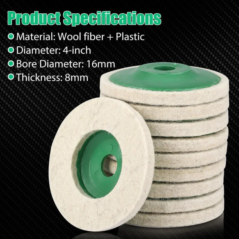 10PC 4'' Wool Buffing Polishing Disc Angle Grinder Wheel Felt Pad Buffer Buff Disc 95*8mm For Metal Marble Glass Ceramics