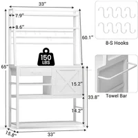 Itaar Baker's Rack, Coffee Bar Cabinet, Farmhouse Microwave Stand with Wine Rack, Storage Drawer and 8 Hooks, Bakers Racks 2