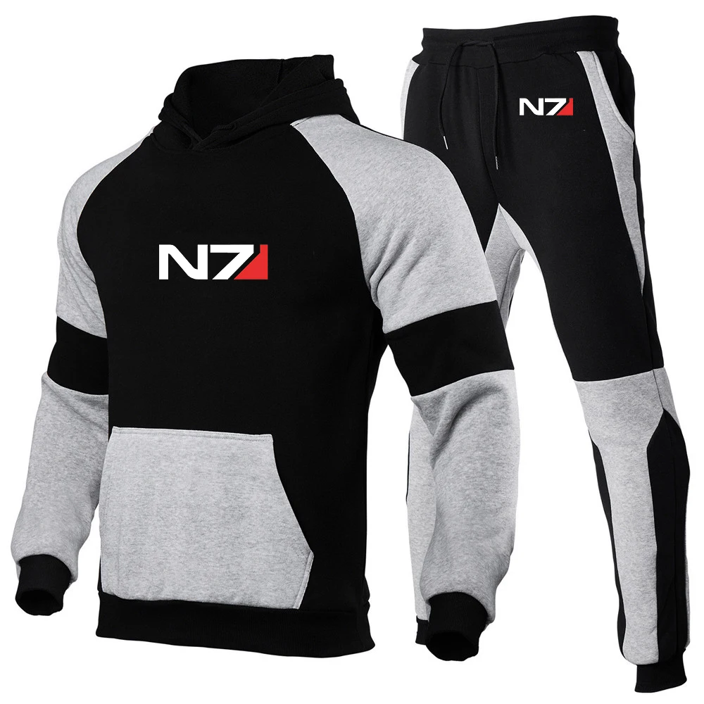 2023 Spring and Autumn N7 popular effect Logo printing design splicing pullover+sweatpants patchwork comfortable and popular sui