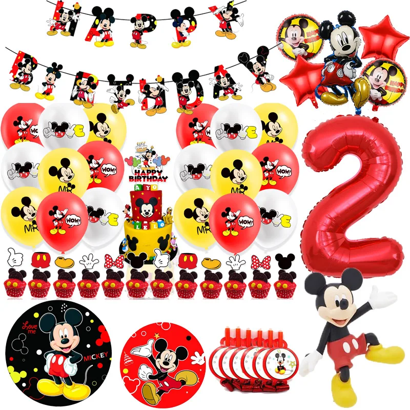 Birthday Party Supplies Mickey Mouse Theme Decoration Kids Balloons Disposable Tableware Banner Cups Pendant Baby Shower