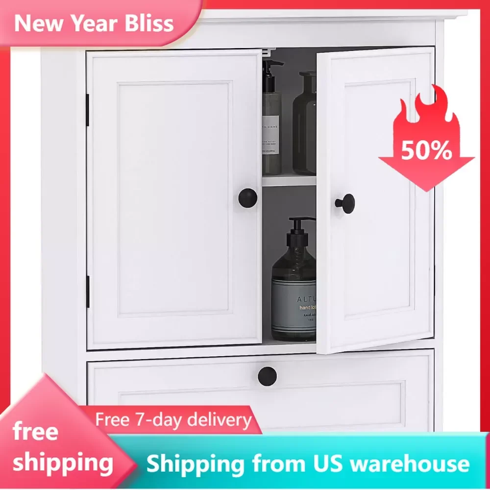 

Small Bathroom Wall Cabinet Over Toilet Medicine Cabinet Organizer With Doors and Adjustable Shelf White Home Furniture Storage