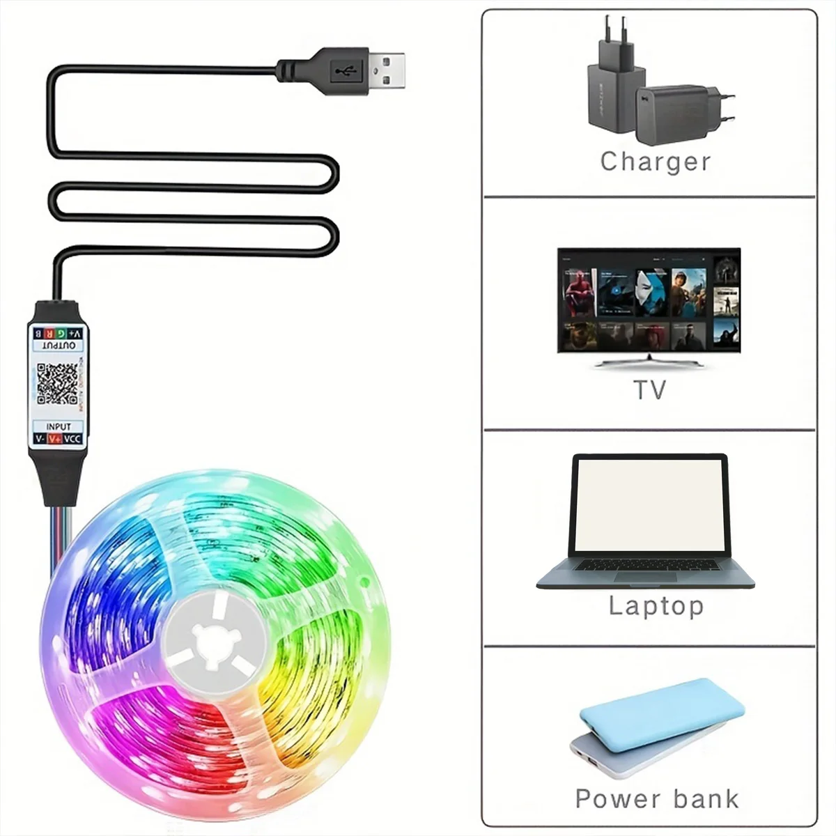 1M/3M/5M Bluetooth App Control 5V LED Light String Computer Desk DIY Backlight 5050 RGB Tape Home Decoration Lights Strip 4
