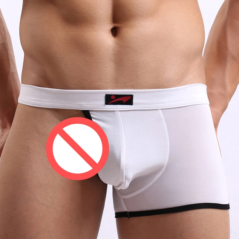 Men's Boxer Ice Silk Underwear Men Panties Sexy Male Gay Half Hollow Bare Buttocks Penis Pouch Boxers Low Waist Boxershorts 6
