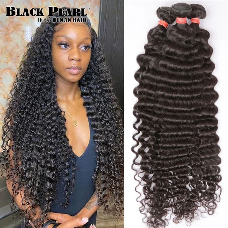 Black Pearl 30 32 34 inch Deep Wave Bundles Brazilian Hair Bundles Human Hair Extensions 1/3/4 pcs Deep Curly Remy Weave