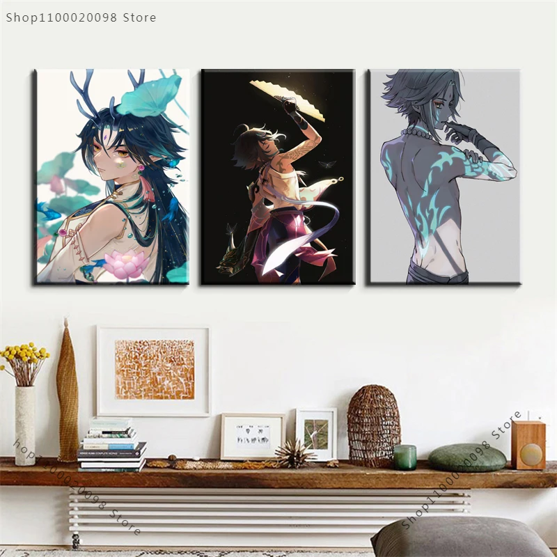 Novo anime genshin impacto personagem masculino quadros da lona e cartazes  arte parede para sala de estar jogo casa decoração - AliExpress