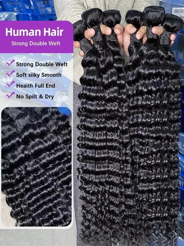 30 32 38 inch Curly Bundles Human Hair Brazilian deep Weave 1/3/4 PCS Human Hair Bundles Virgin Raw Hair Extensions