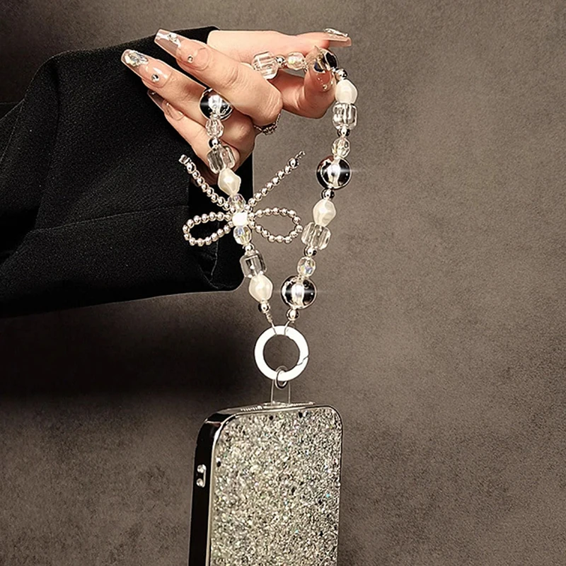 Personalized Creative Bow Beaded Cell Phone Chain Bag Charm Phone Anti-lost Lanyard Fashion Backpack Accessories Gift