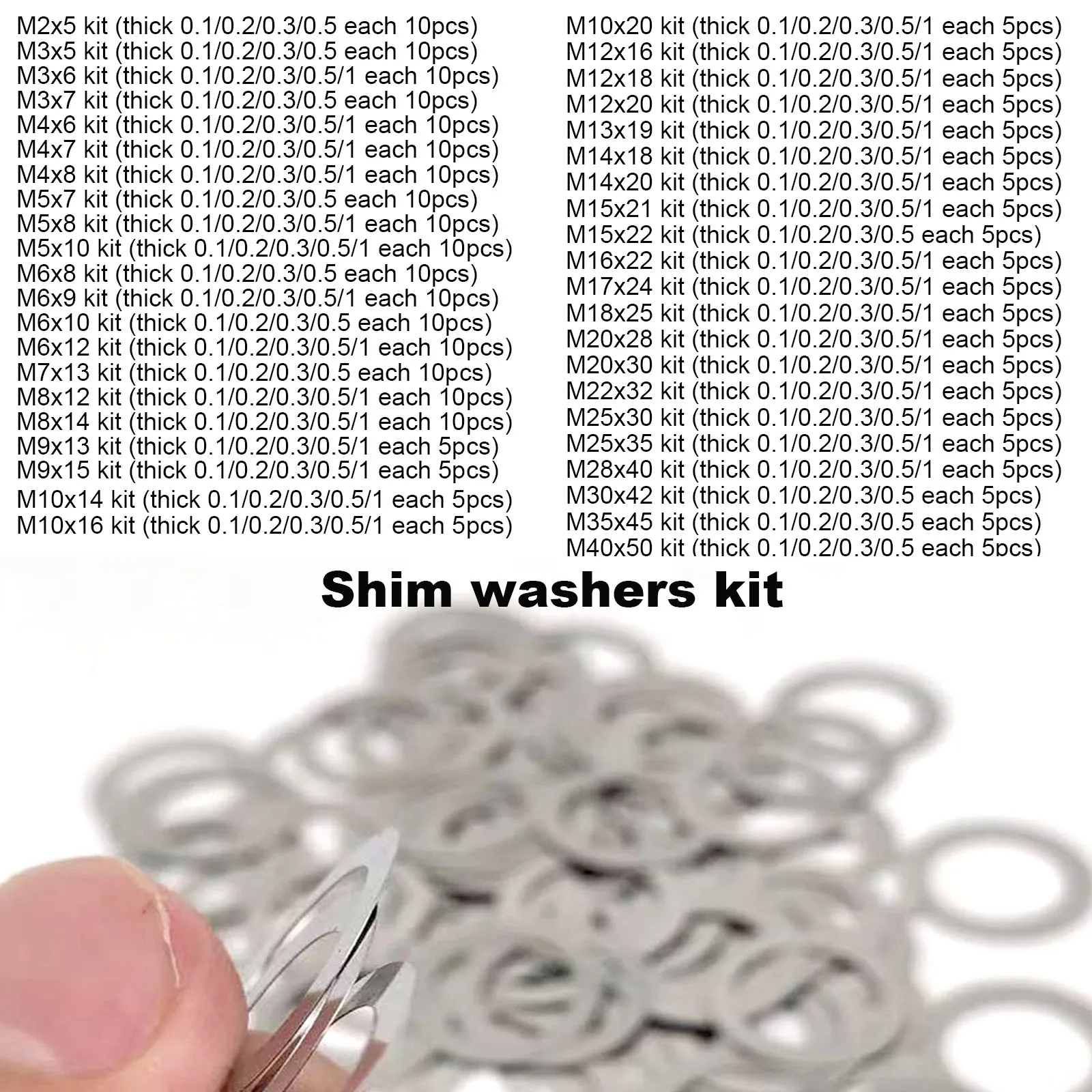 M2x5 M3x5 M3x6 M3x7 M4x6 M4x7 M4x8 to M40x50 304 Stainless Steel Ultra Thin Flat Washer Ultrathin Shim kits 0.1/0.2/0.3/0.5/1