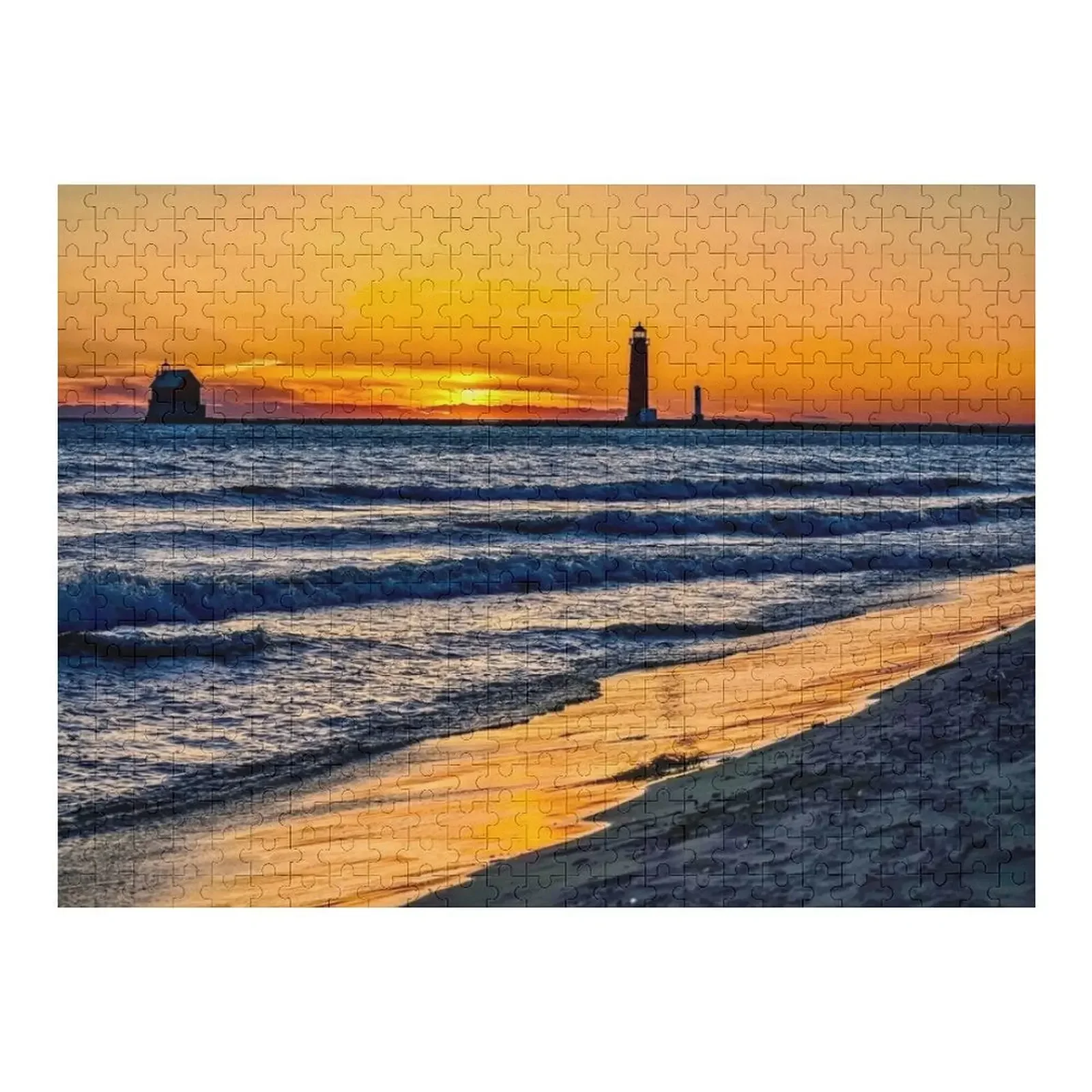 

“Grand Haven Lighthouse at Sunset” Jigsaw Puzzle Custom Child Personalized Kids Gifts Woodens For Adults Puzzle