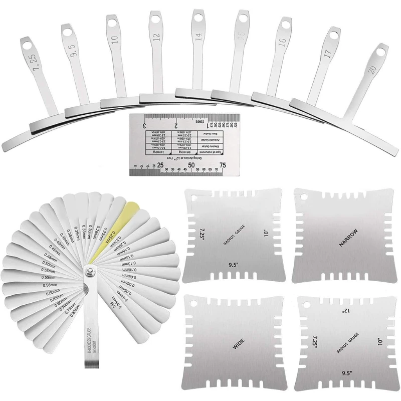 

Guitar Luthier Tools Understring Radius Gauge String Action Ruler Gauge 32 Blades Feeler Gauge Notched Radius Gauges Set 55KD