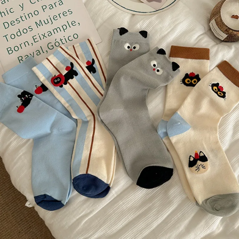 Socks For Women Cute New Novelties Fashion Cotton Breathable Funny Socks Female Casual Long Preppy Style Cartoon Socks Striped - 2