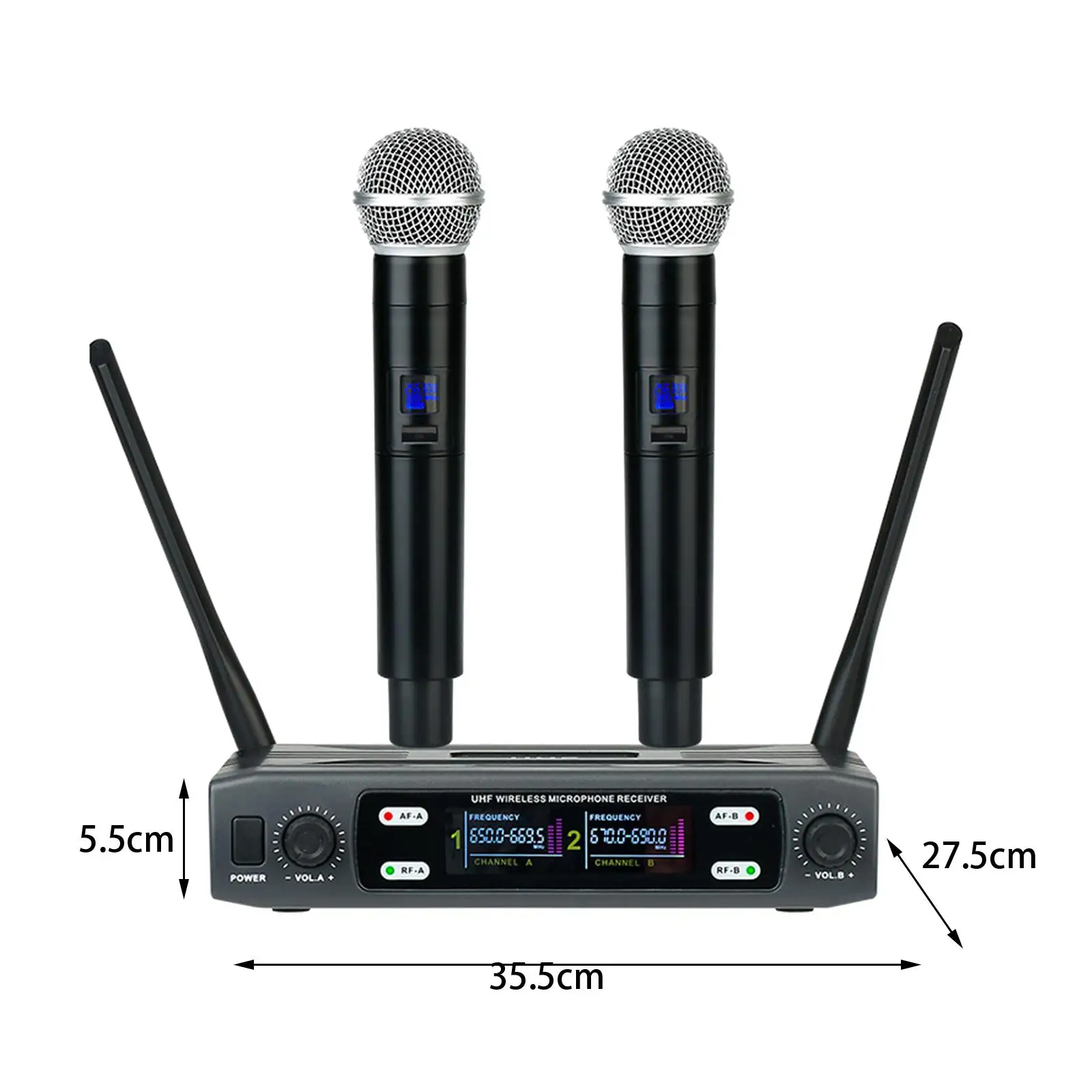 

Dual Microphone System High Performance Cordless Dynamic Mic Noise Reduction Handheld Microphone for Show Wedding Party Stage DJ