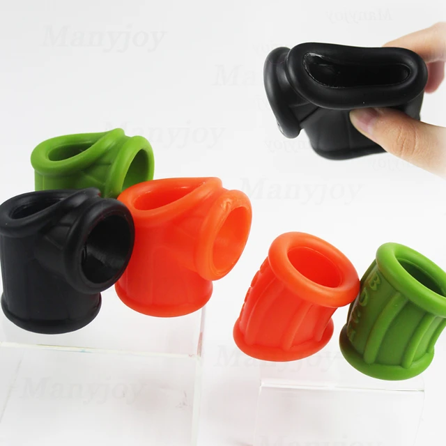  Soft Liquid Silicone Scrotum Ball Stretcher Testicle Bondage  Sex Toys for Men Penis Rings Time Delay (Black) : Health & Household