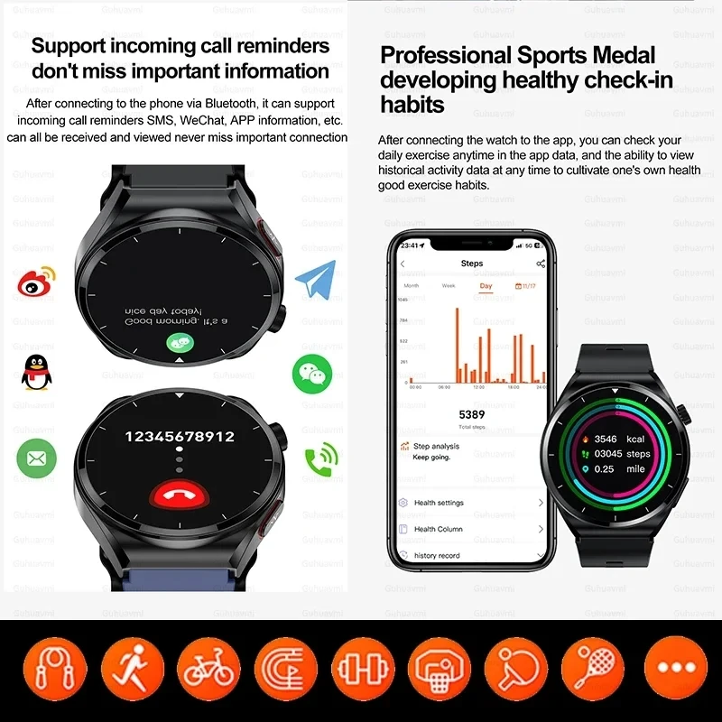 Air pump+air bag type Smart Watch blood pressure ECG+PPG blood sugar blood fat uric acid monitor Health medical grade Smartwatch