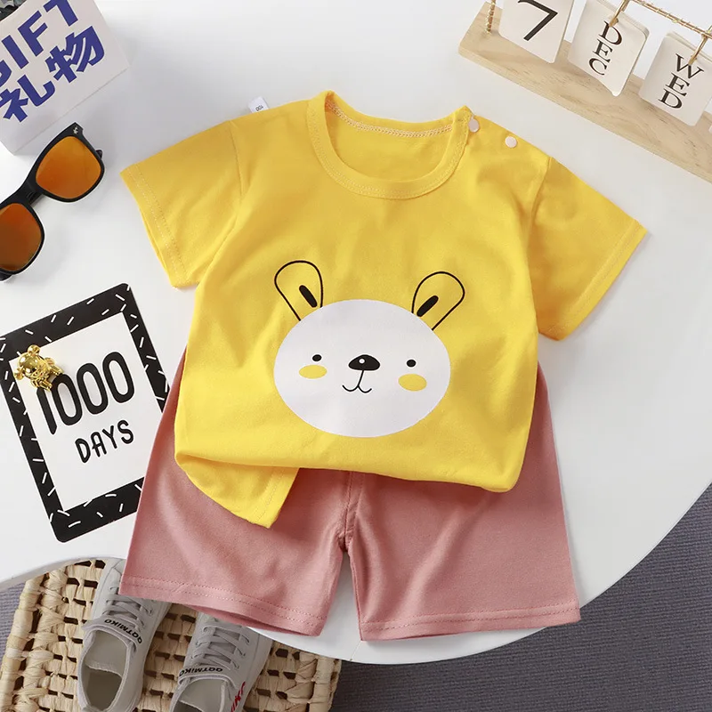 2023 Zomer Baby Peuter Korte Mouwen Korte Broek Set Baby Meisjes Katoenen Cartoon Pullover T-Shirt + Korte Broek Tweedelig Pak 0-6y