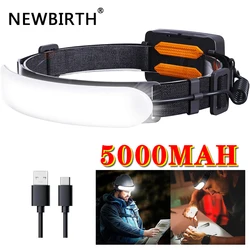 Ultra Wide Angle COB Headlamp 31PCS LED Portable Headlight with Built-in 5000Mah Battery Flashlight USB Rechargeable Head Torch