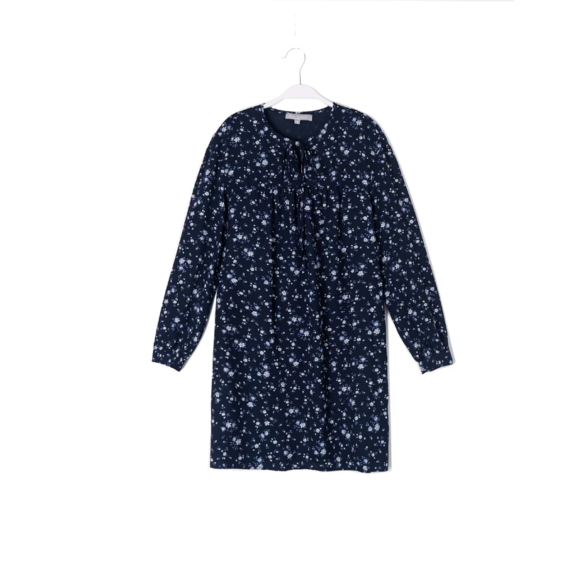 

Spring and summer women's casual printed round neck long sleeved dress
