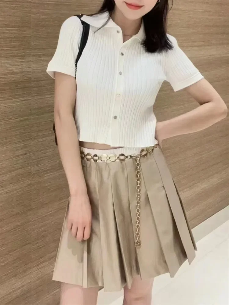 

Women Color Patchwork Mini Skirt Pleated Preppy Style High Waist 2024 Spring Summer Ladies A-line Jupe