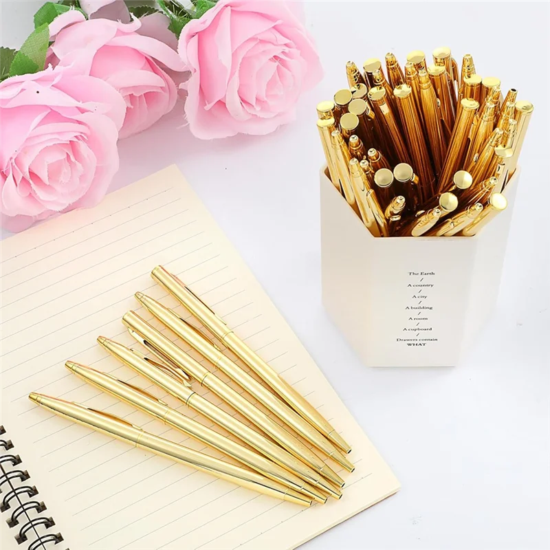L93A-Sleek 50Pcs 홈 오피스, 검정 잉크, 개폐식 원추형 1.0Mm 펜 포인트 용 골드 메탈릭 미니 볼펜