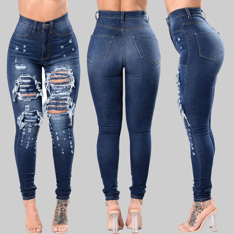 Open Crotch Pants European and American Ripped Denim Skinny Pants Women