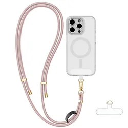 Anti - Theft & Anti - Loss Crossbody Phone Lanyard Set with Leather Hoop and Wrist Strap - Polyester / Nylon (Rose gold  (1PC))