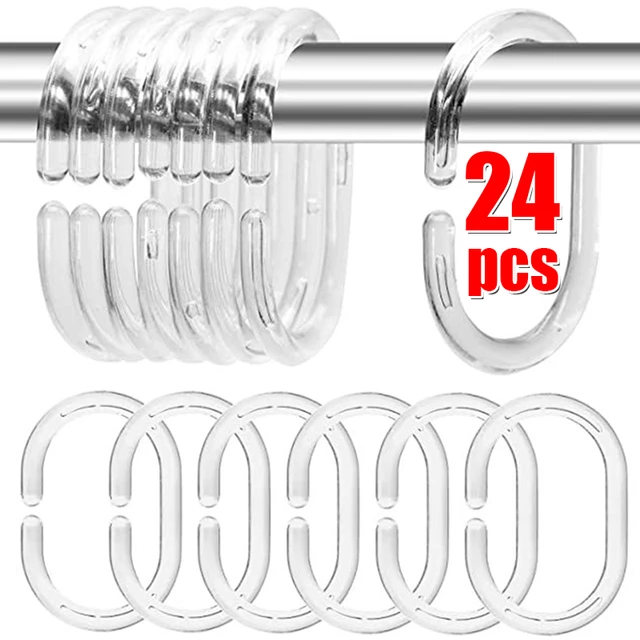 24/12PCS Transparent Shower Curtain Rings Double Hook Bathroom Plastic Pole  Rail Guide Hanger Shower Liner Replacement Hooks - AliExpress