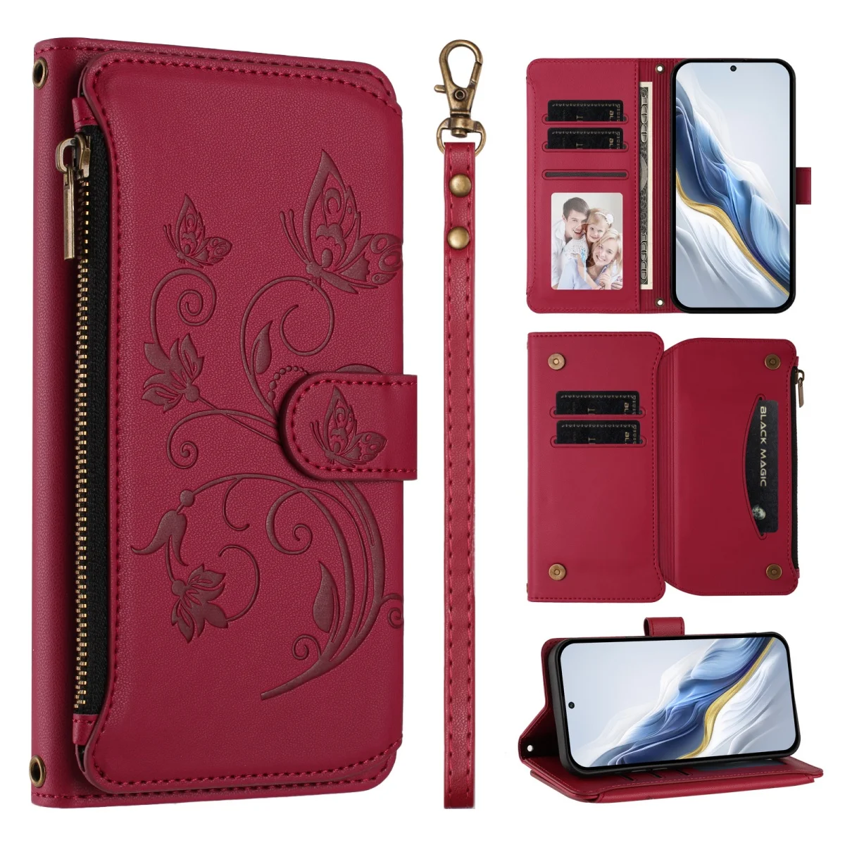 Faux Leather Zipper Wallet Phone Case with Card Holder