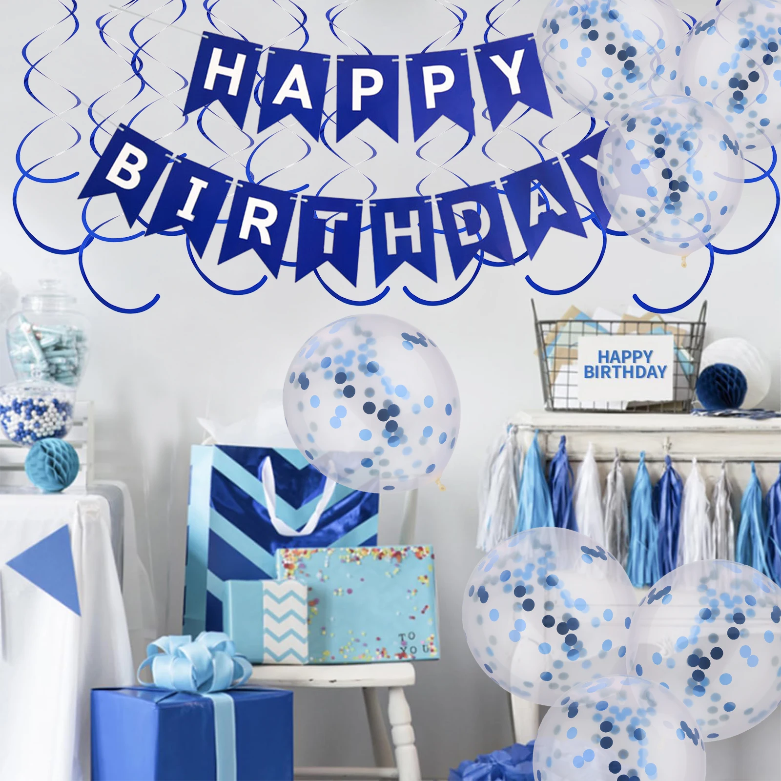 

24pcs Set For Birthday Party Streamers Decorations Happy Birthday Banner Confetti Transparent Balloons Birthday Decorations