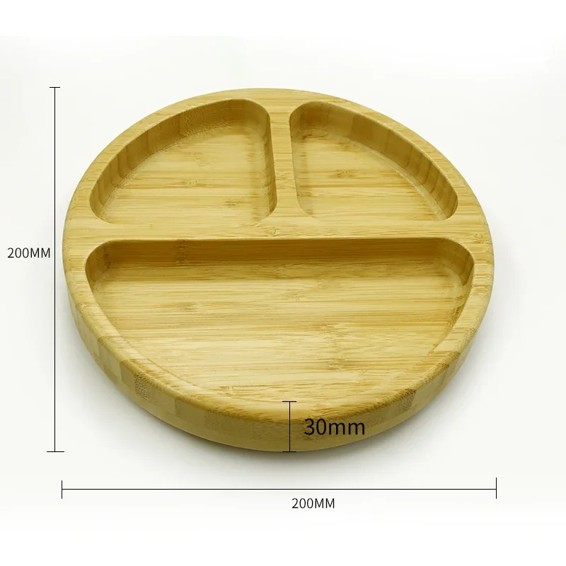 Bamboo baby plate environmental non-slip plate large three grid plate with silicone suction cup 2