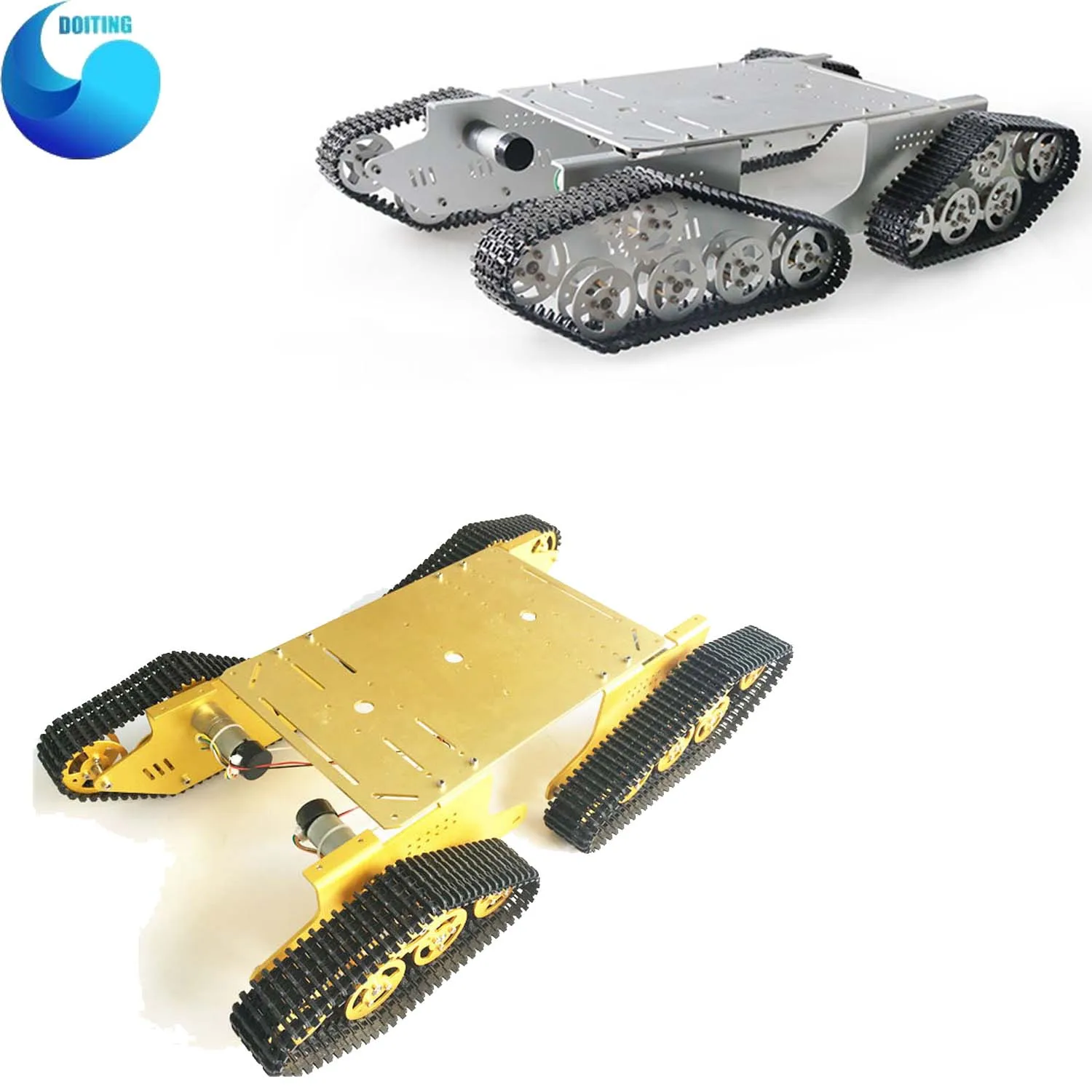 

DOIT 4WD Metal Robot Tank Tracked Chassis with 4 Motor Aluminum Alloy Frame Controlled by Arduino by APP Phone RC Remote Control