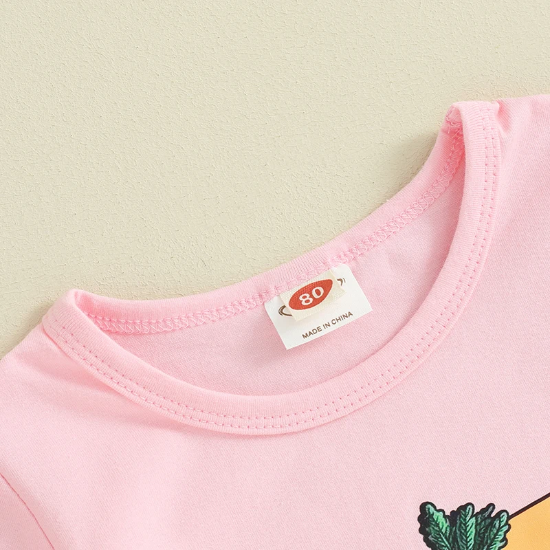 FOCUSNORM Toddler Kids Girls Easter Clothes Sets 0-5Y Letters Rabbit Print Short Sleeve T-shirt with Carrot Flare Pants