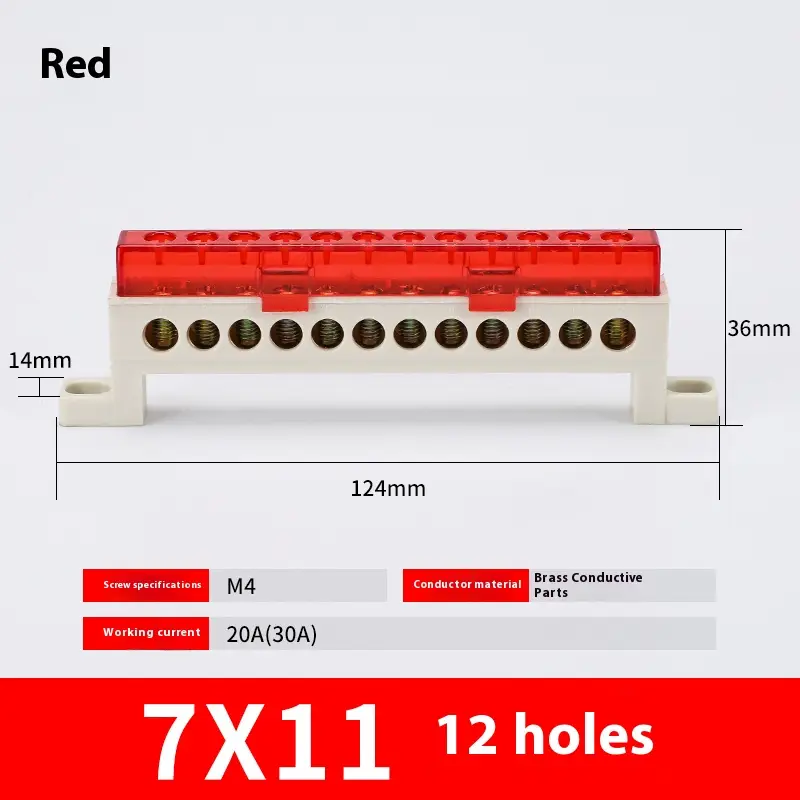 Zero wire terminal 3/4/5/6/7/10-Hole Distribution Box Terminal Block dustproof Ground Copper Bar Bridge type Busbar With cover - Image 38