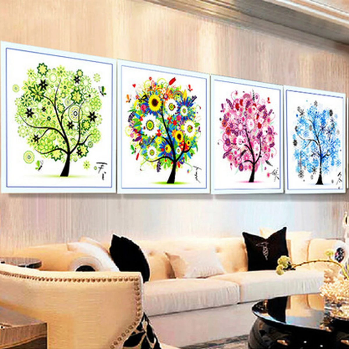 1pcolorful Four Seasons Tree Counted Cross Stitch Kit Embroidery Package Spring Summer Autumn Winter Living Room Home Decorative