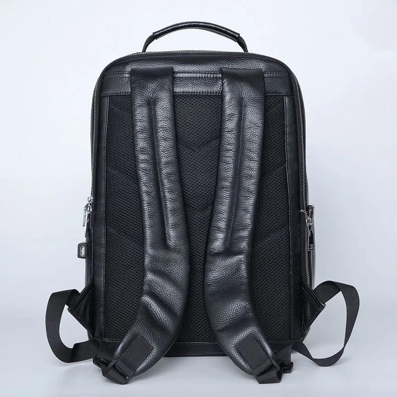 YIFANGZHE  New Luxury Genuine Leather Backpack with USB Charging Port,  Men Travel Black Bagpack  Men Business Laptop
