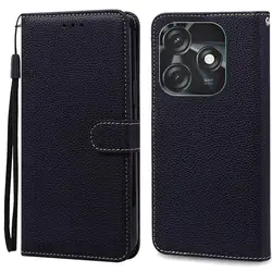 Leather Wallet Flip Case - Premium Protective Cover and Holder for Tecno Spark 10 4G (Black)