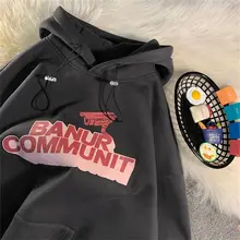 

Cotton Letter Printed Fried Street Sweater Women's Fashion Plush Thickened Winter Korean Loose Couple Hooded Jacket Sweatshirt